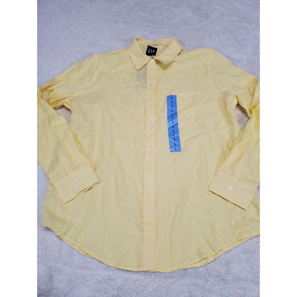 NWT Gap Yellow Linen Button Dress Shirt Men Large Casual Classic